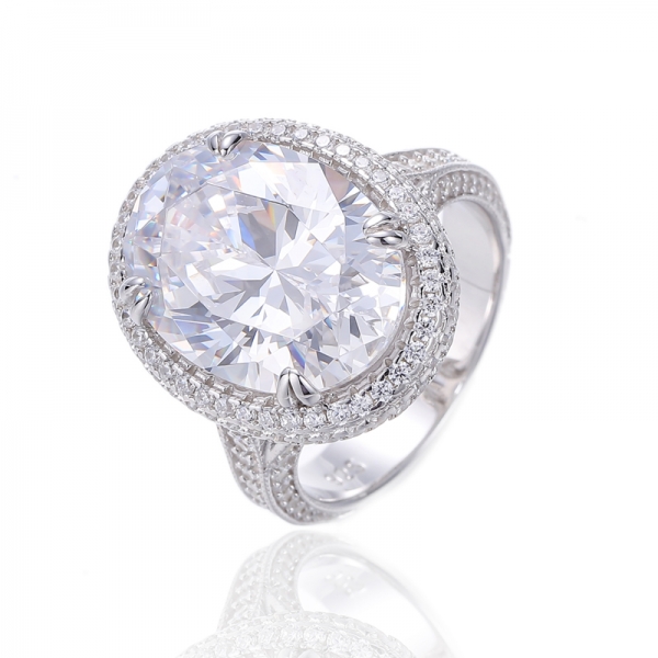 Forme ovale et bague ronde en argent avec zircon cubique blanc avec placage en or rose 