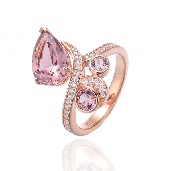 Bague en argent nano forme de poire et morganite ronde avec placage en or rose 