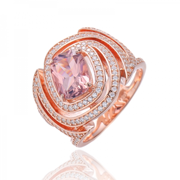 Bague en argent morganite coussin nano et zircon cubique blanc rond avec placage or rose 