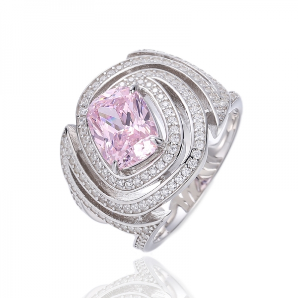 Bague en argent morganite coussin nano et zircon cubique blanc rond avec placage or rose 