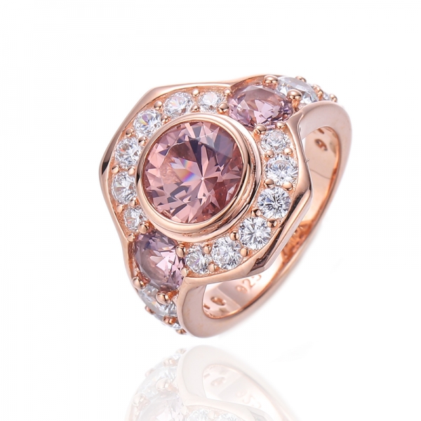 Bague ronde en argent morganite nano et zircon cubique blanc avec placage en or rose 