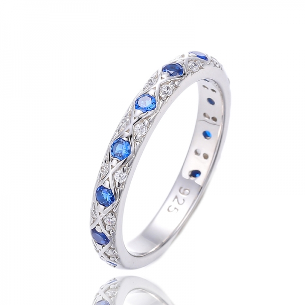 Bague en argent nano rhodié bleu de forme ronde 925 