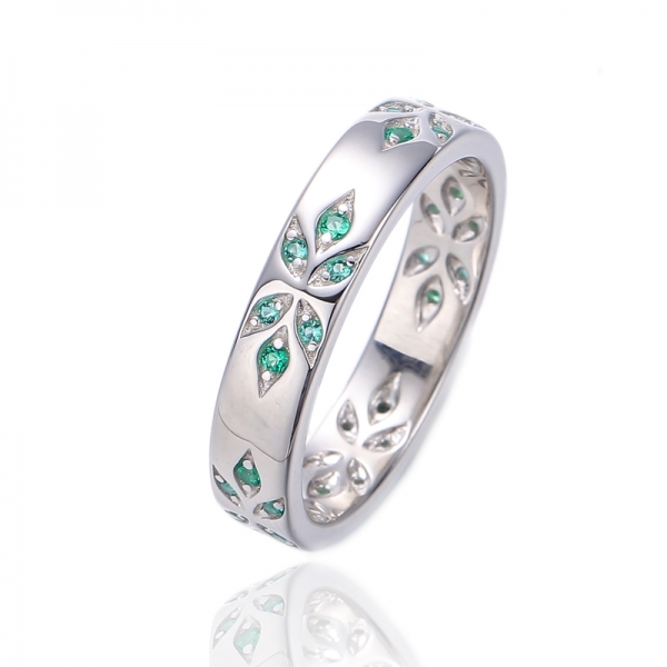 Bague d'éternité en argent nano rhodié vert de forme ronde 925 