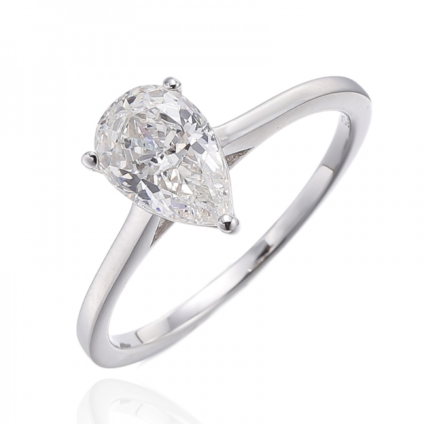 Bague en argent rhodié et zircon cubique en forme de poire avec diamant G
     