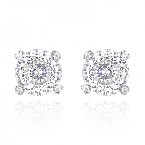 Boucle D'oreille Diamant Rond G Et Zircon Cubique Blanc Argent Rhodié
     