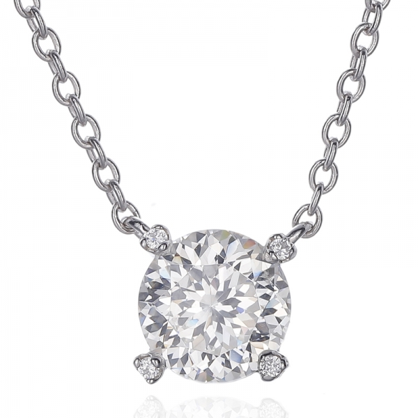 Collier Diamant Rond G Et Zircon Cubique Blanc Argent Rhodié
     