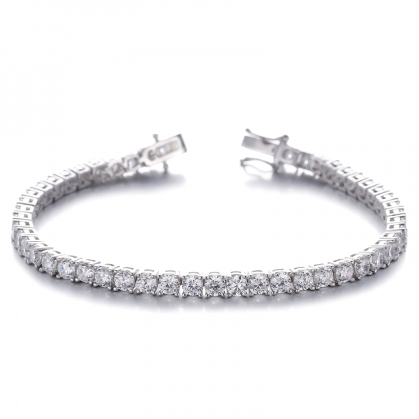 Bracelet rond en argent plaqué rhodium avec zircon cubique blanc
     