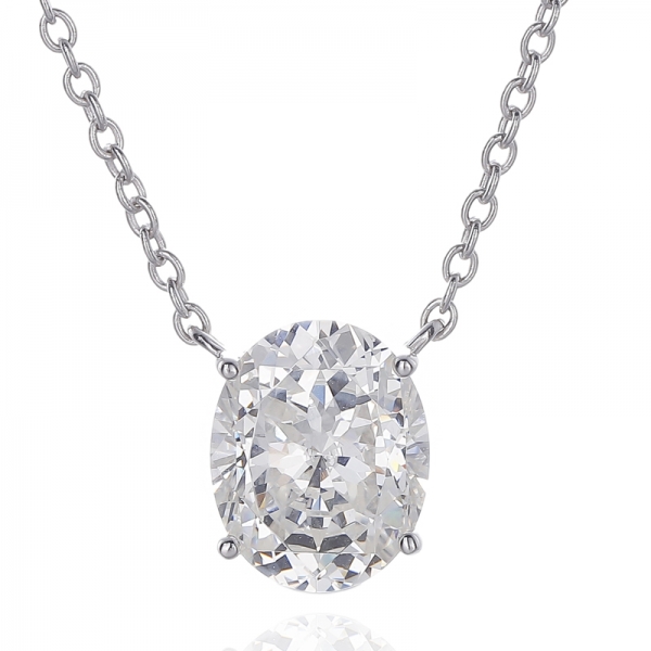 Collier en argent rhodié et diamant de forme ovale G avec zircon cubique
     