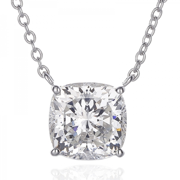 Collier Coussin Diamant G Zircon Cubique Argent Rhodié
     