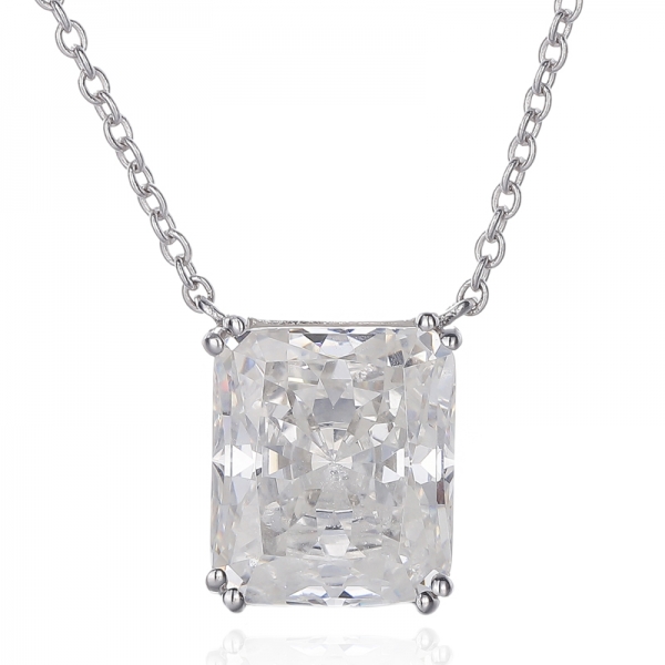 Collier en argent rhodié et diamant taille émeraude avec zircon cubique G
     