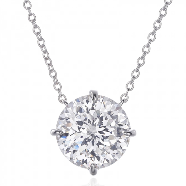 Collier en argent plaqué rhodium avec zircon cubique G et diamant rond
     