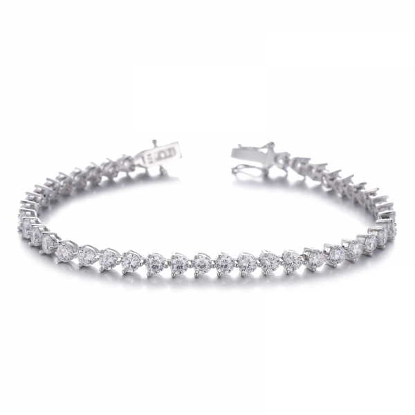 Bracelet en argent plaqué rhodium avec zircon cubique blanc rond 925
     