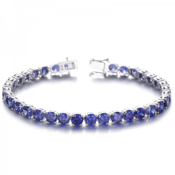 Bracelet rond en argent plaqué rhodium avec zircon cubique et tanzanite
     