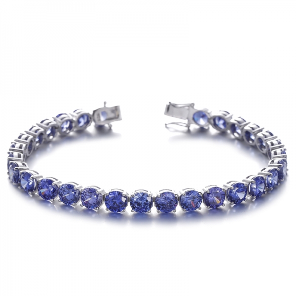 Bracelet en argent rhodié avec tanzanite et zircon cubique ronds 925
     