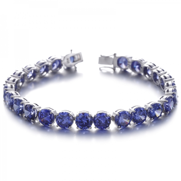 Bracelet rond en argent rhodié avec zircon cubique et tanzanite
     