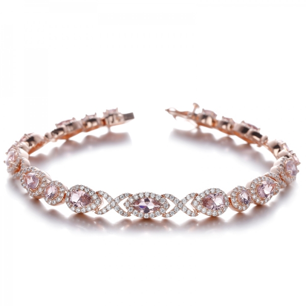 Bracelet en argent avec nano-morganite marquise et zircon cubique blanc rond avec placage en or rose
     