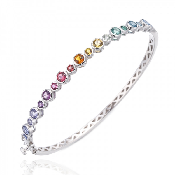 Bracelet rond en argent plaqué rhodium avec zircon cubique de couleur arc-en-ciel
     