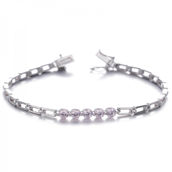 Bracelet en argent rhodié et diamant rond de couleur G, Zircon cubique
     