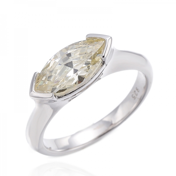 Bague Marquise Diamant Jaune Zircon Cubique Argent Rhodié
     