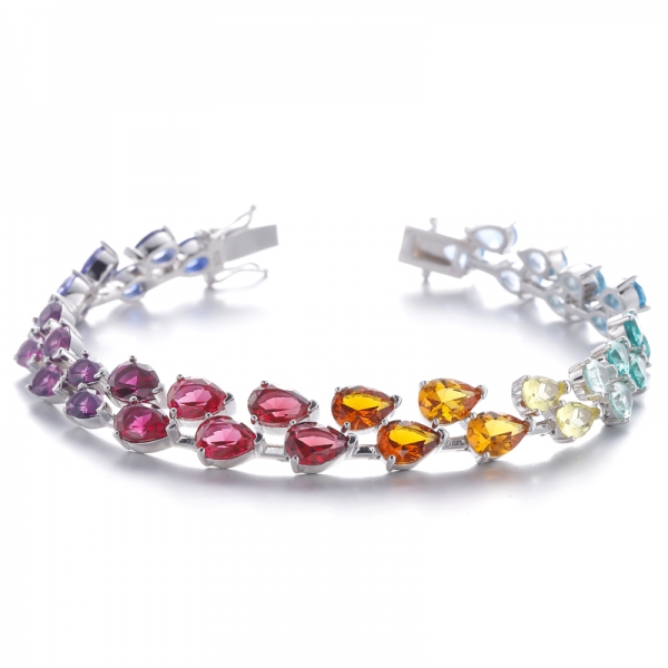 
     Bracelet en argent rhodié avec zircon cubique de couleur arc-en-ciel en forme de poire
     