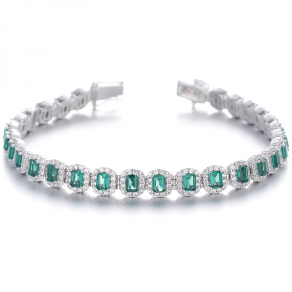 
     Bracelet Nano Vert Taille Émeraude Et Zircon Cubique Blanc Rond En Argent Rhodié
     