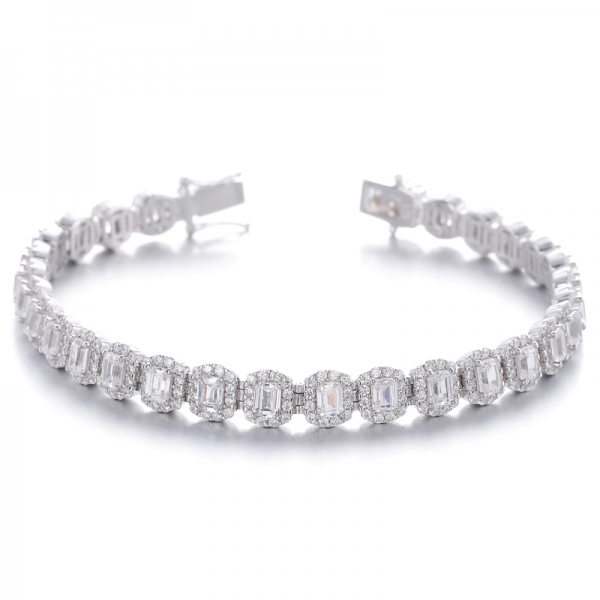 
     Bracelet Nano Vert Taille Émeraude Et Zircon Cubique Blanc Rond En Argent Rhodié
     