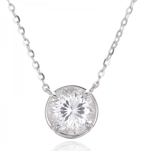 Collier Rond En Corindon Bleu Et Zircon Cubique Blanc Argent Rhodié 