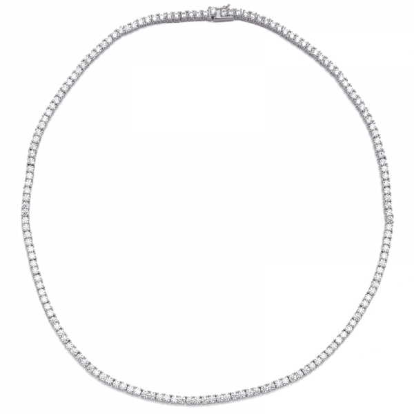 Collier en argent plaqué rhodium avec zircon cubique blanc rond 925 