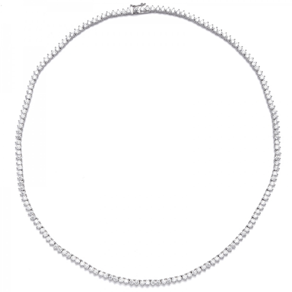 Collier en argent plaqué rhodium avec zircon cubique blanc rond 925 