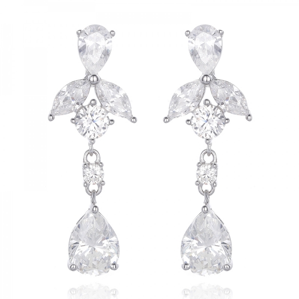 Boucle D'oreille Forme Poire Et Diamant Marquise G Zircon Cubique Argent Rhodié 