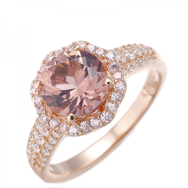 Bague ronde en argent morganite nano et zircon cubique rose avec placage en or rose 