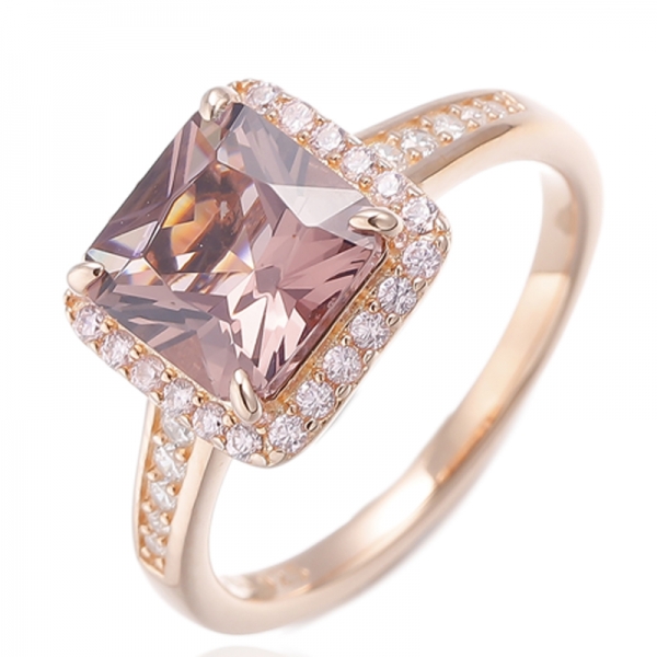 Bague octogone en morganite nano et zircon cubique rose rond en argent avec placage en or rose 