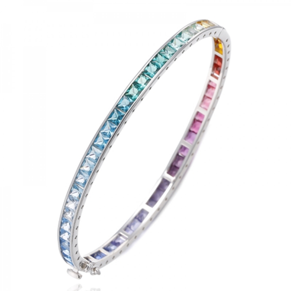 Bracelet carré en argent rhodié et zircon cubique de couleur arc-en-ciel 