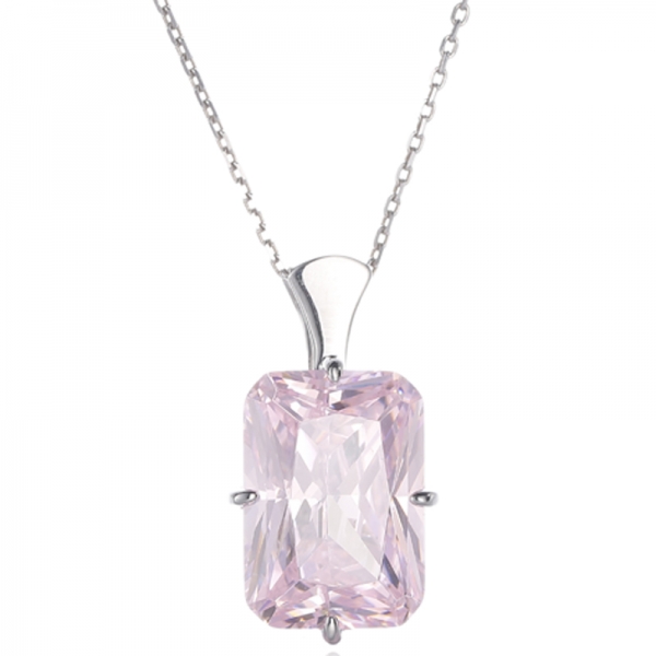 Pendentif Octogone Diamant Rose Et Rond Blanc Zircon Cubique Rhodié Argent 