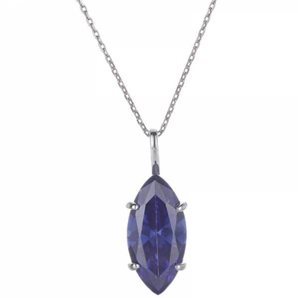 Pendentif Tanzanite Marquise Et Zircon Cubique Blanc Rond Argent Rhodié 