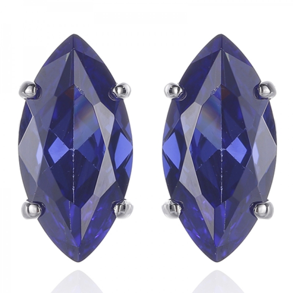 Boucle D'oreille Marquise Tanzanite Et Zircon Cubique Blanc Rond Argent Rhodié 