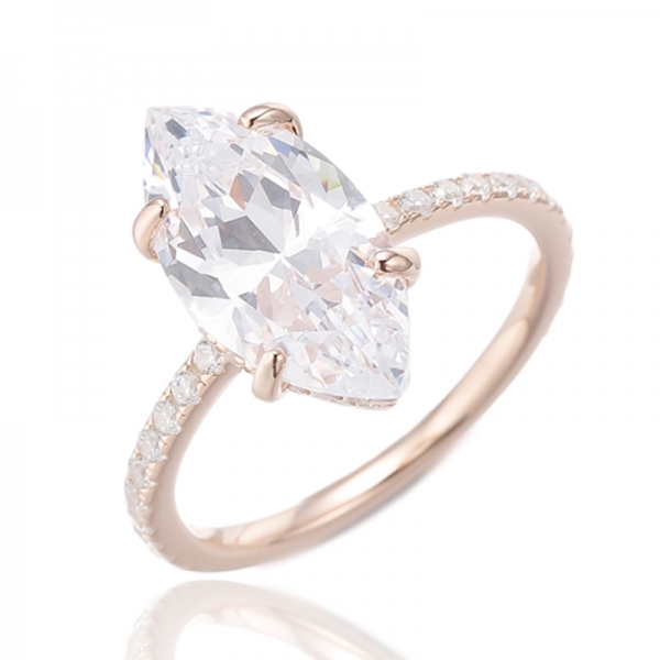 Bague Marquise Tanzanite Et Zircon Cubique Blanc Rond Argent Rhodié 