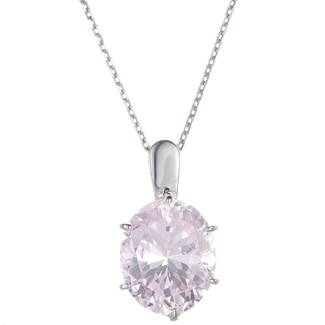 Pendentif Ovale Diamant Rose Et Rond Blanc Zircon Cubique Rhodié Argent 