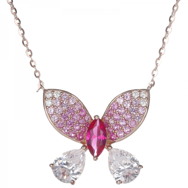 Collier en argent marquise et rubis rond en corindon avec placage en or rose 