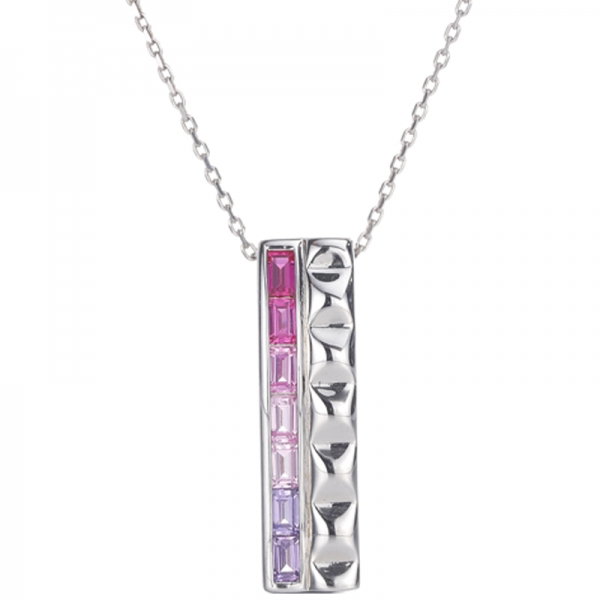 Pendentif baguette couleur arc-en-ciel, zircon cubique, argent rhodié 