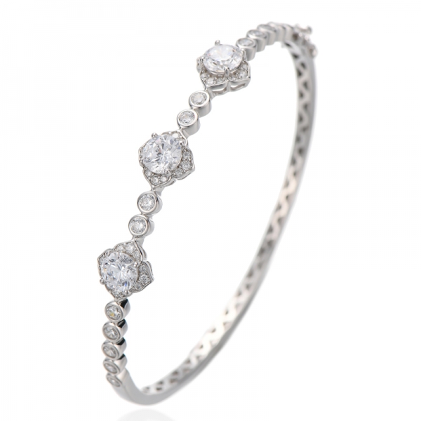 Bracelet rond en argent rhodié et zircon cubique rose avec diamants ronds 