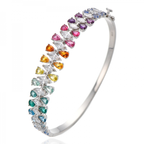 Forme de poire et bracelet en argent rhodié avec zircon cubique de couleur arc-en-ciel marquise 