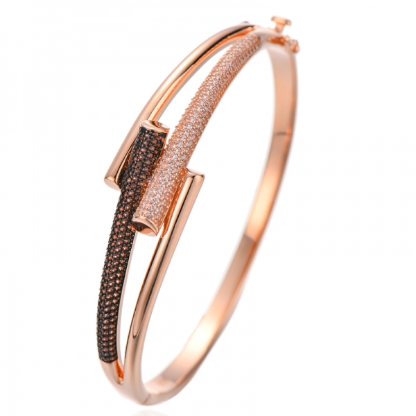 Bracelet rond en argent avec zircon cubique en morganite nano et café avec placage bicolore 