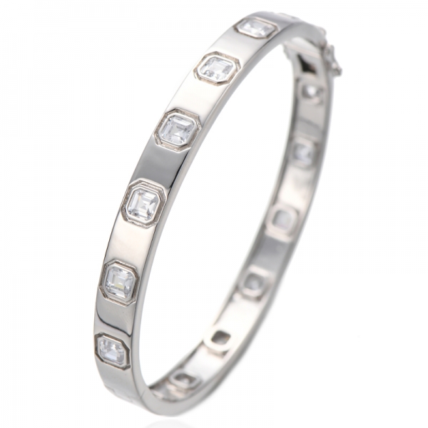 Bracelet Asscher en argent rhodié et zircon cubique rose 