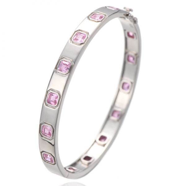 Bracelet Asscher en argent rhodié et zircon cubique rose 