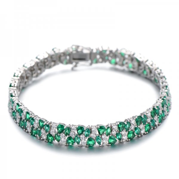 Marquise nano vert et bracelet argenté en rhodium de zircon blanc rond 