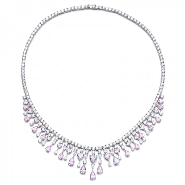 Forme de coeur et forme de poire diamant rose rose rhodium en argent rhodium en argent 