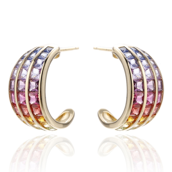 Boucles d'oreilles carrées en argent et zircon cubique arc-en-ciel plaqué or 