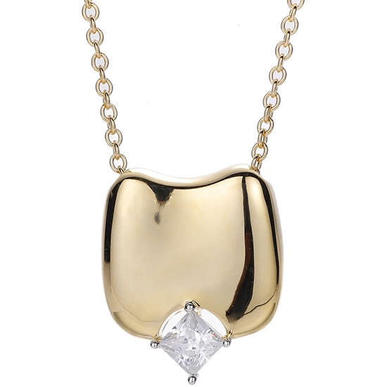 Collier carré en argent avec zircon cubique rose, plaqué rhodium et or rose 