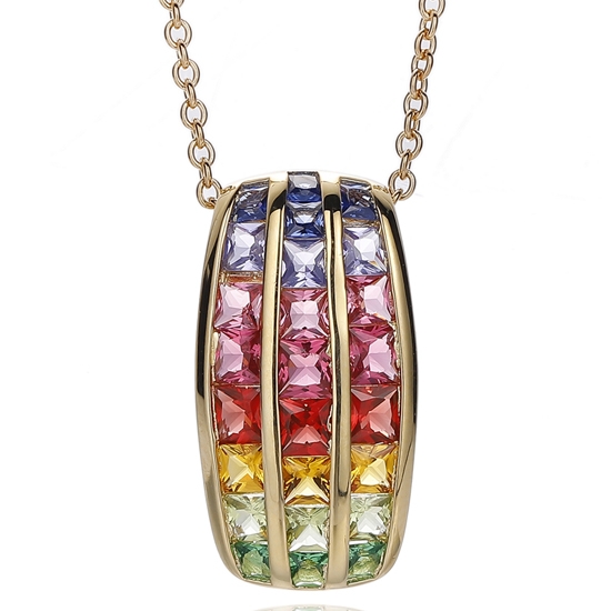 Pendentif carré en argent avec zircon cubique arc-en-ciel et placage or 